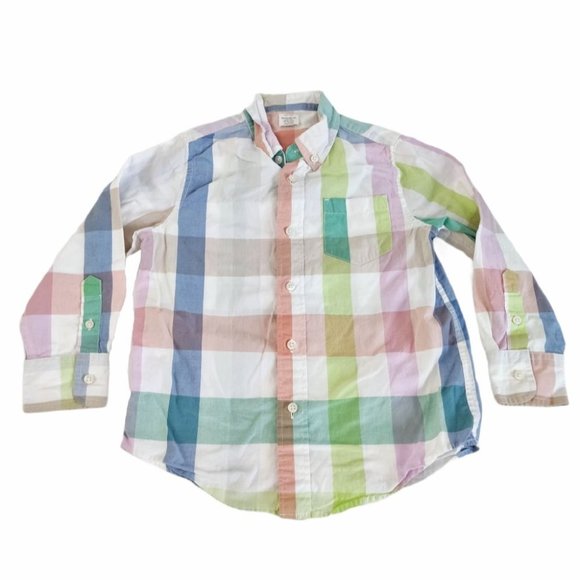 Crewcuts Pastel Plaid Button Down Long Sleeve 4 5 - Picture 1 of 6